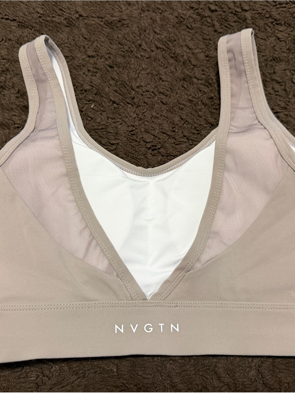 NVGTN Taupe V-Back Sports Bra with Mesh Accents